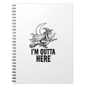 Halloween Witch Broom Funny Vintage Engraving Desi Notebook