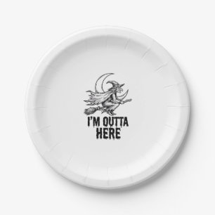 Halloween Witch Broom Funny Vintage Engraving Desi Paper Plates