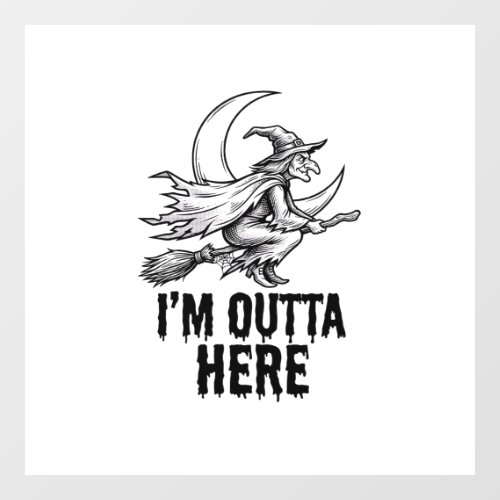 Halloween Witch Broom Funny Vintage Engraving Desi Window Cling