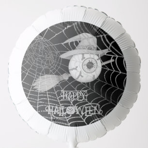 Halloween witch broom, scary eyeball, spider web balloon