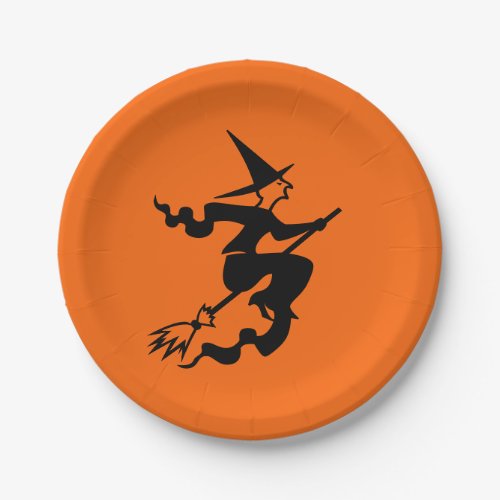 Halloween Witch Broomstick Orange Black 4Ann Paper Plates