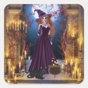 Halloween Witch by Candlelight Square Sticker