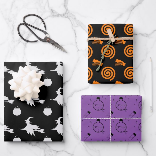 halloween witch candy potions wrapping paper sheets (Front)