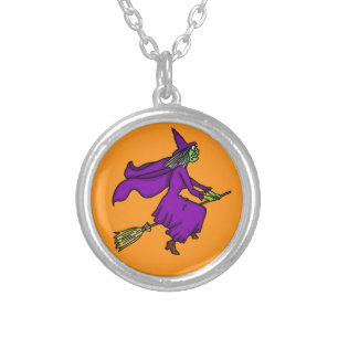 Halloween Witch Cartoon Silver Plated Necklace