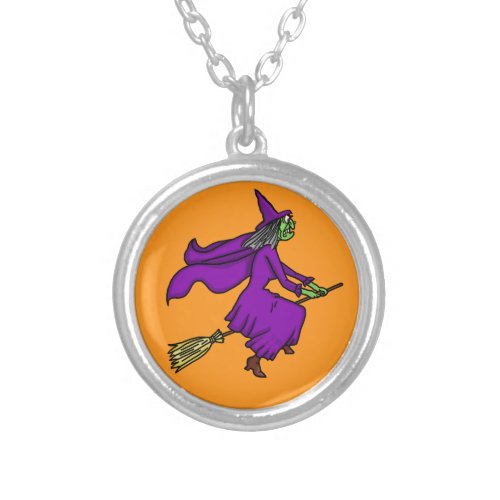 Halloween Witch Cartoon Silver Plated Necklace