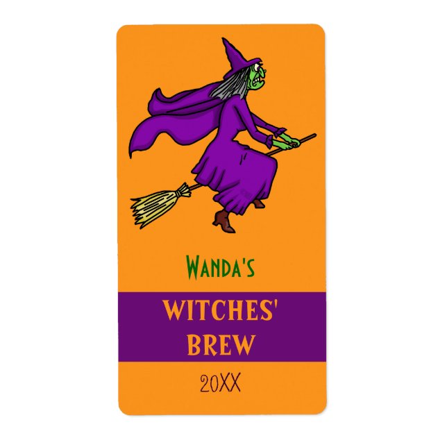 Halloween Witch Cartoon Witches Brew Custom Label (Front)
