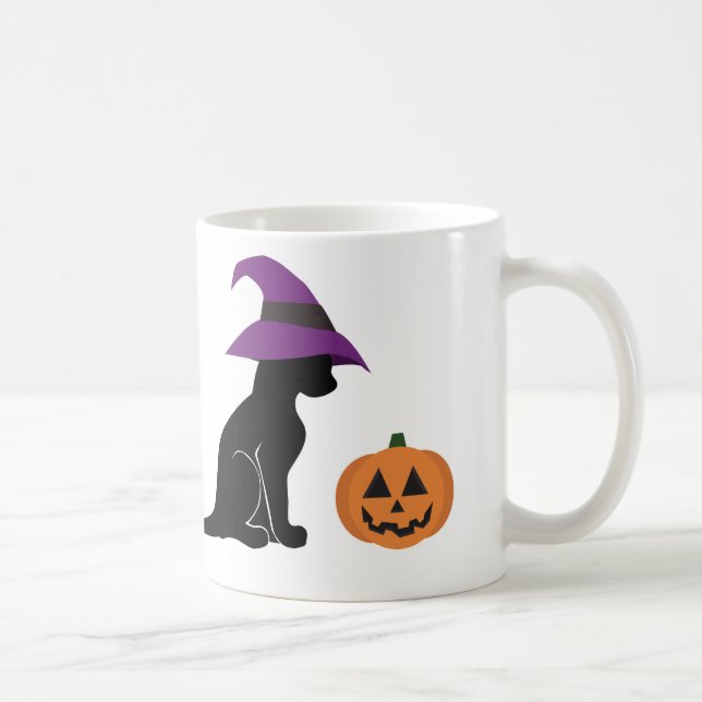 Halloween Witch Cat and Pumpkin Coffee Mug (Right)