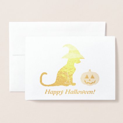 Halloween Witch Cat and Pumpkin Foil Card