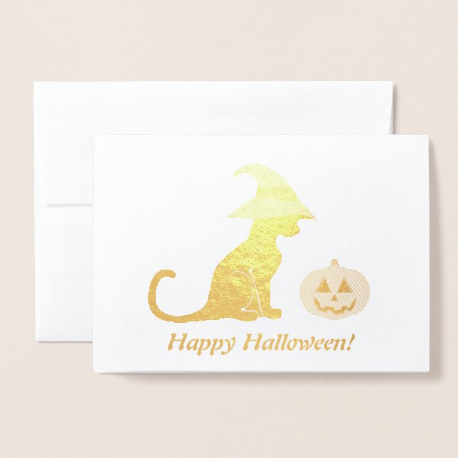 Halloween Witch Cat and Pumpkin Foil Card (Front With Envelope)