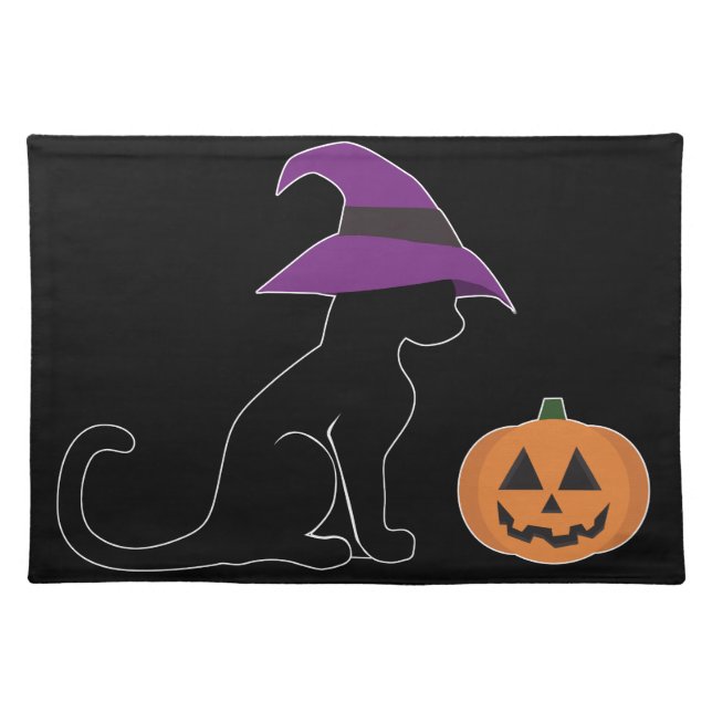 Halloween Witch Cat and Pumpkin Placemat (Front)