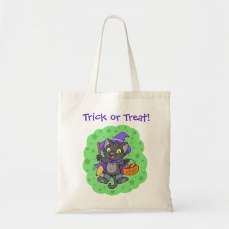 Halloween witch cat and pumpkin tote bag
