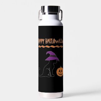 Halloween Witch Cat and Pumpkin Water Bottle