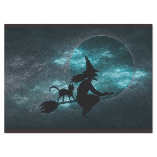 Halloween Witch Cat Broom Moon Clouds  Tissue Paper