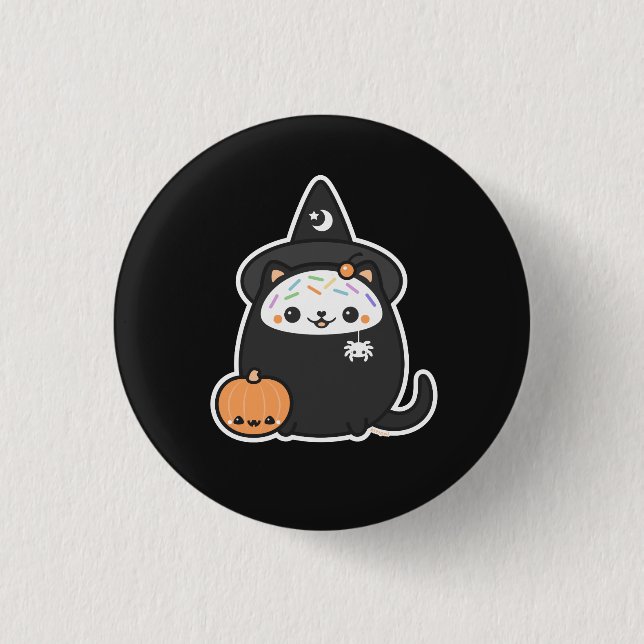 Halloween Witch Cat Button (Front)