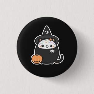 Halloween Witch Cat Button
