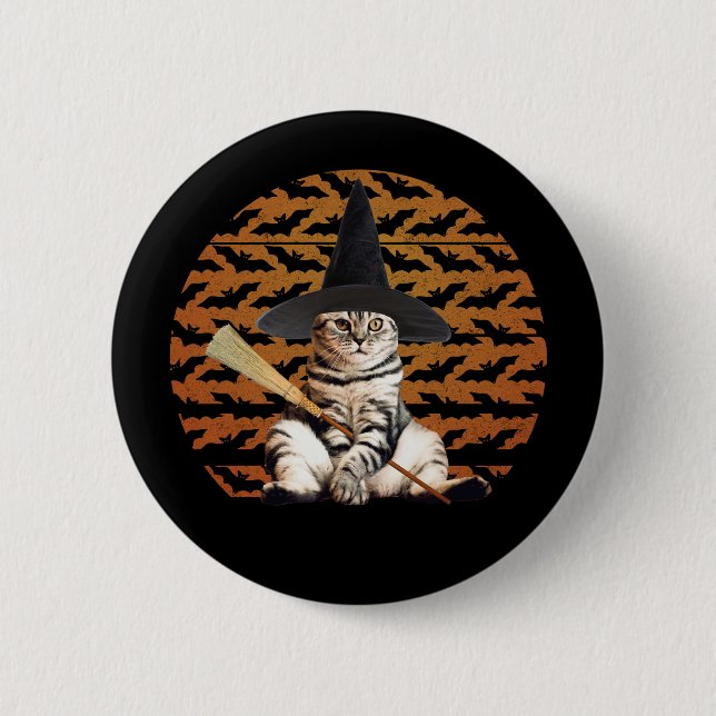 Halloween Witch Cat Button (Front)
