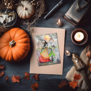 Halloween Witch Cat Card Autumn Reverie