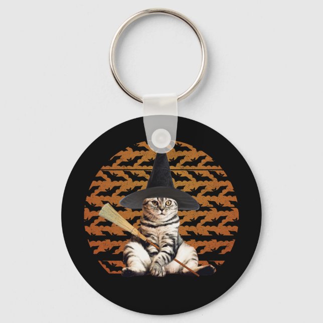 Halloween Witch Cat Keychain (Front)
