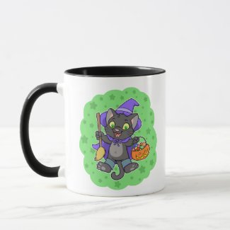 Halloween witch cat mug