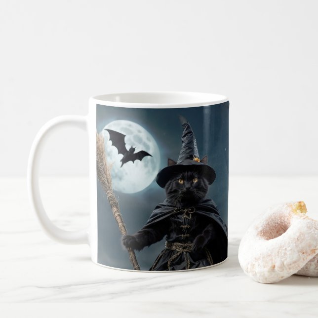 Halloween Witch Cat Mug (With Donut)