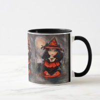 Halloween Witch Cat Mug by Molly Harrison