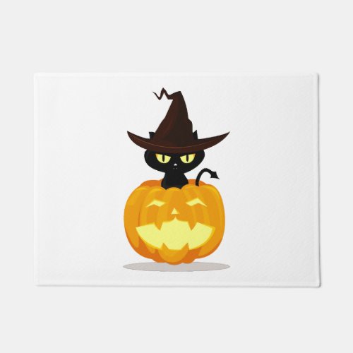 Halloween witch cat on jackolantern doormat