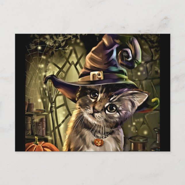 Halloween Witch Cat Postcard (Front)