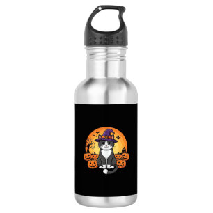 Halloween Witch Cat Pumpkin Moon Design_1 Stainless Steel Water Bottle