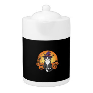 Halloween Witch Cat Pumpkin Moon Design_1 Teapot