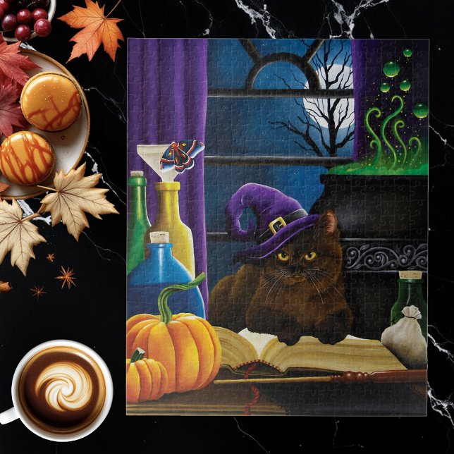 Halloween Witch Cat Purple Magic Jigsaw Puzzle (Creator Uploaded)
