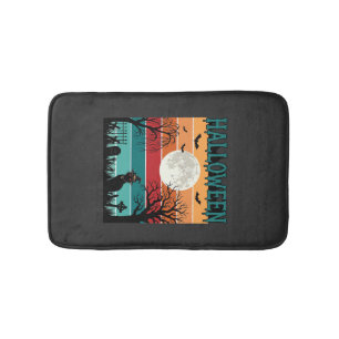 Halloween Witch Cat Spider Web Moon Graveyard_1_1 Bath Mat