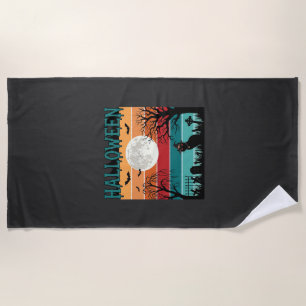 Halloween Witch Cat Spider Web Moon Graveyard_1_1 Beach Towel
