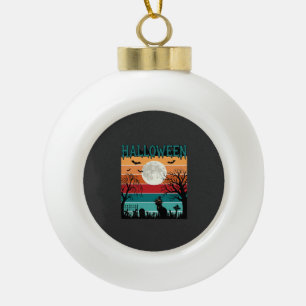 Halloween Witch Cat Spider Web Moon Graveyard_1_1 Ceramic Ball Christmas Ornament