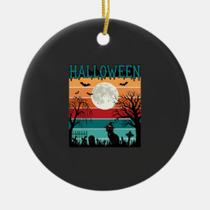 Halloween Witch Cat Spider Web Moon Graveyard_1_1 Ceramic Ornament