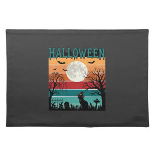 Halloween Witch Cat Spider Web Moon Graveyard_1_1 Cloth Placemat