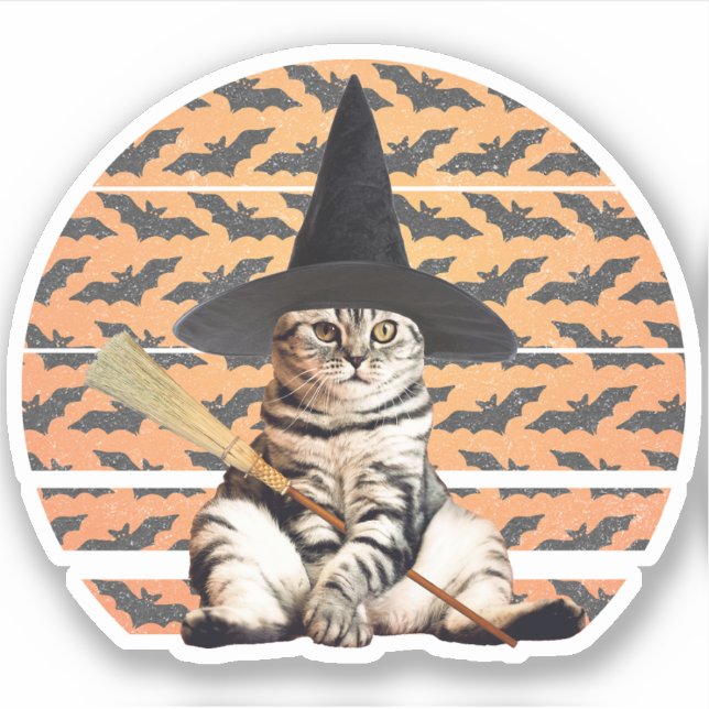 Halloween Witch Cat Sticker (Front)