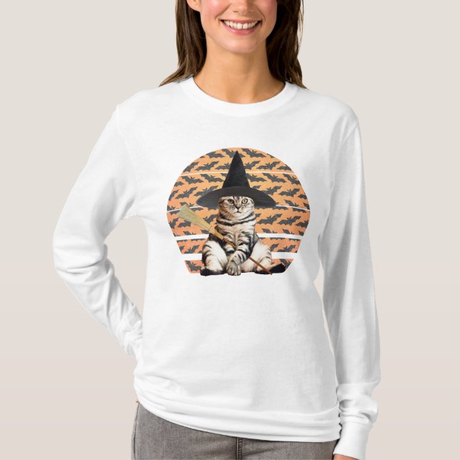 Halloween Witch Cat T-Shirt (Front)