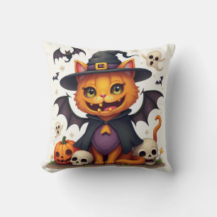 Halloween Witch Cat Throw Pillow