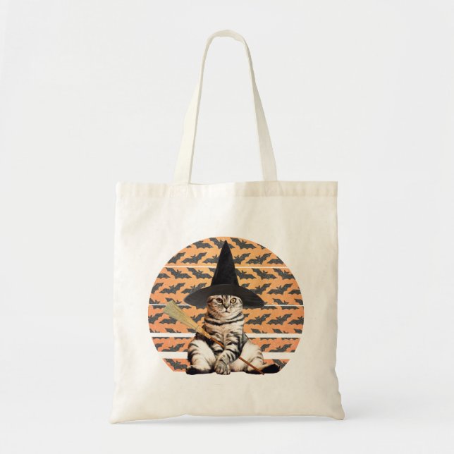 Halloween Witch Cat Tote Bag (Front)