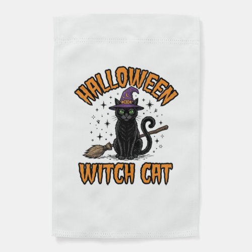 Halloween Witch Cat Vintage Engraving Design_1 Garden Flag