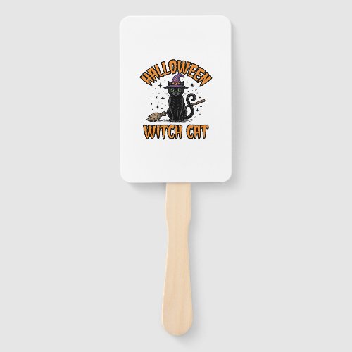 Halloween Witch Cat Vintage Engraving Design_1 Hand Fan
