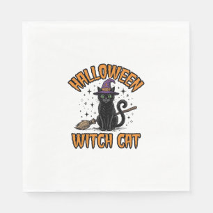 Halloween Witch Cat Vintage Engraving Design_1 Napkins