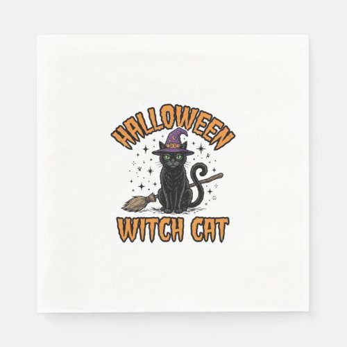 Halloween Witch Cat Vintage Engraving Design_1 Napkins