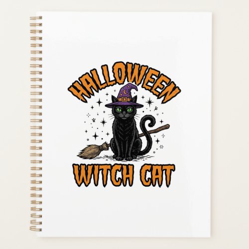 Halloween Witch Cat Vintage Engraving Design_1 Planner