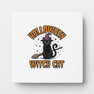 Halloween Witch Cat Vintage Engraving Design_1 Plaque