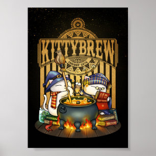 Halloween Witch Cats Kitty Brew Poster