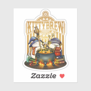 Halloween Witch Cats Kitty Brew Sticker
