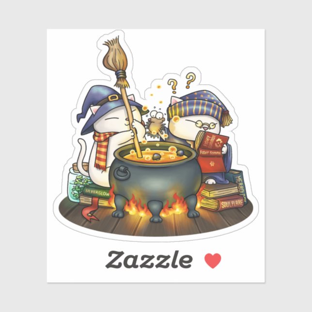 Halloween Witch Cats Kitty Brew Sticker (Sheet)