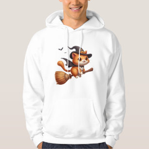 Halloween Witch Cats Riding Broomstick Bats Hoodie