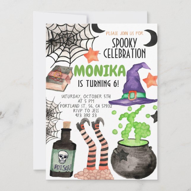 Halloween Witch Cauldron Birthday Invitation  (Front)
